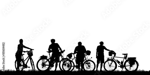 Silhouette group bike relaxing on white background