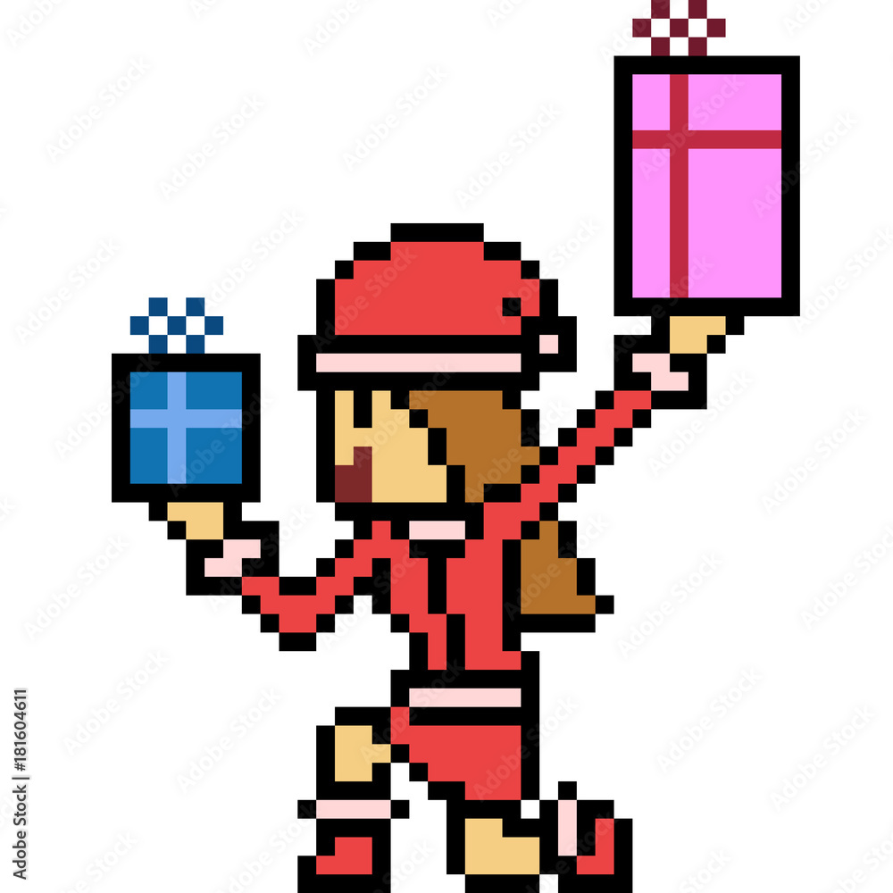 Fototapeta premium vector pixel art santa girl