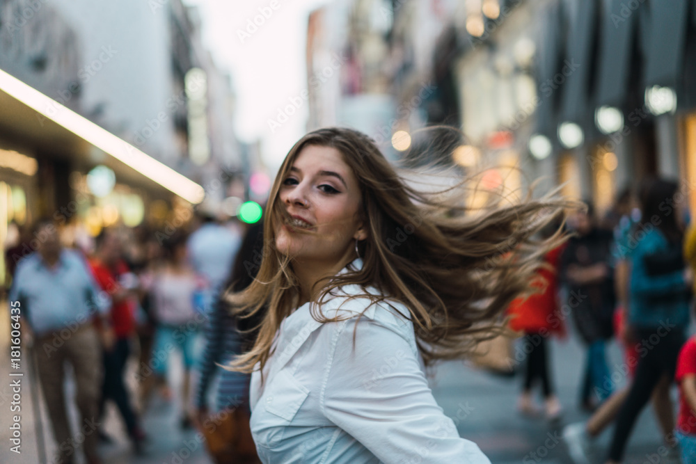 Romantic young woman at street Romantic young woman at street