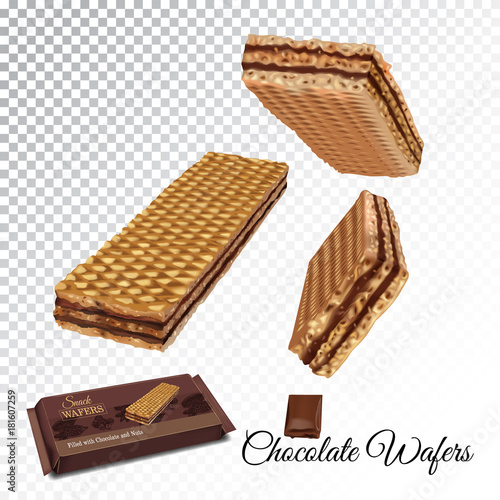 Vector realistic illustration of wafers with chocolate cream.