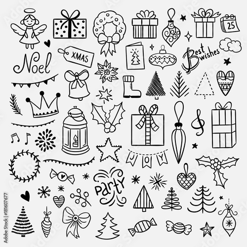 Christmas and New Year illustrations. Lovely winter doodles for Christmas holidays