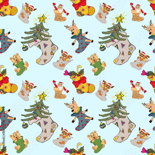 Christmas sock with animals and gifts