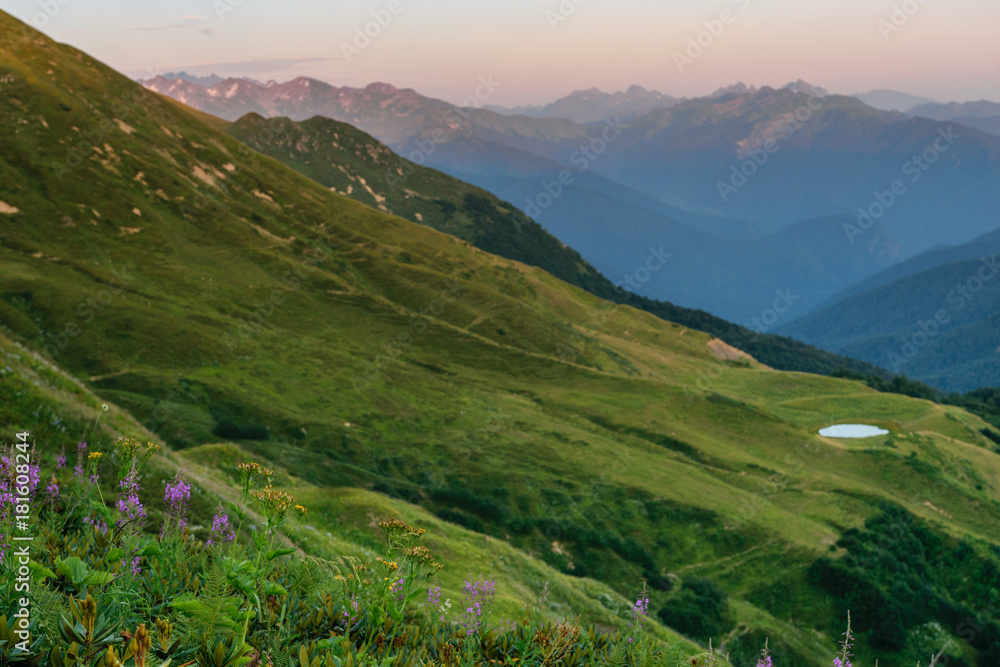 Fototapeta premium Sunset in Abkhazia mountains