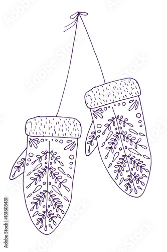 Set of winter mittens - vector hand drawn illustration