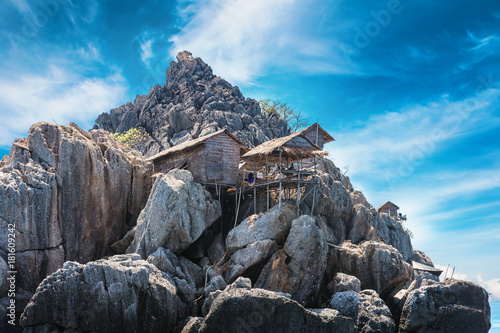 Canvastavla The fisherman village placed on the big rock, Moo Koh Chumphon, Chumohon province, Thailand