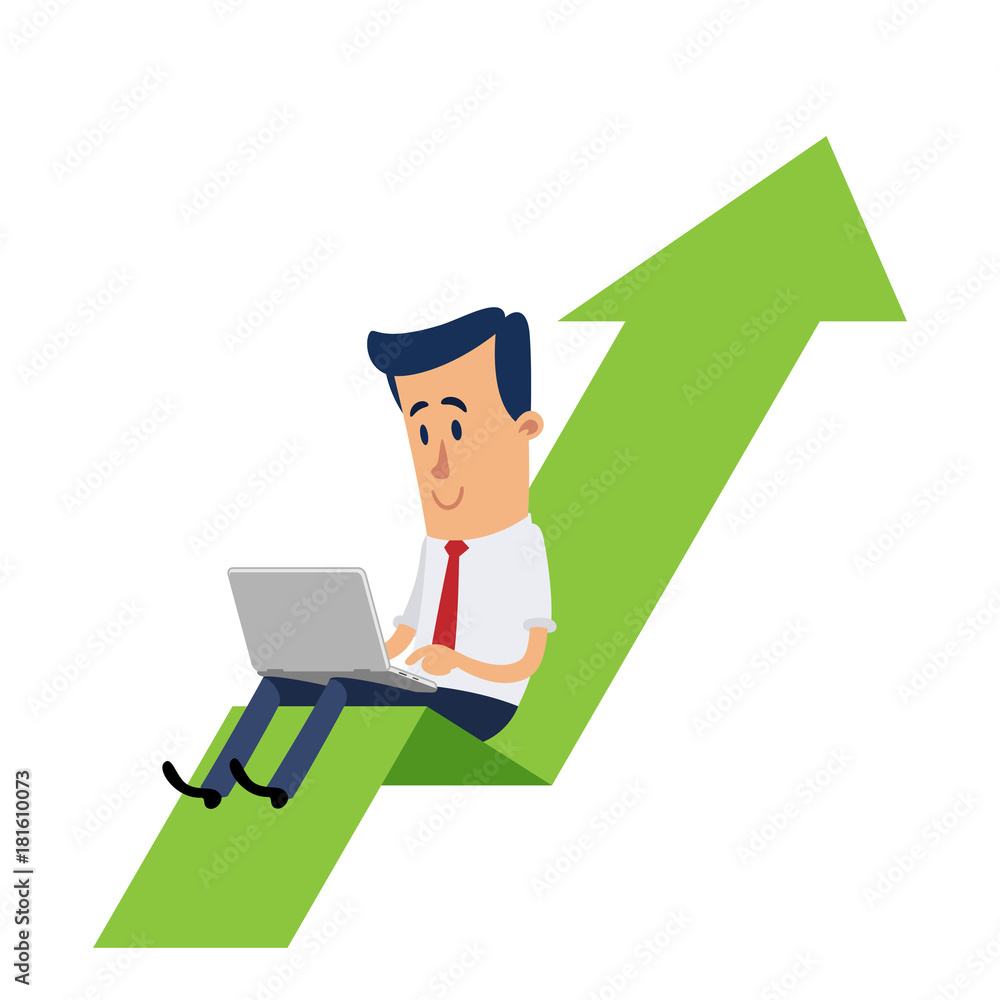 Happy businessman because his finances are going up Happy businessman because his finances are going up