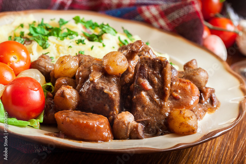 Dinner or lunch with beef Bourguignon stew