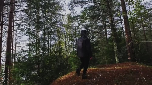 Wallpaper Mural Young Female Walking among trees in forest. Slow motion footage. Amazing sunset, summer landscape. Torontodigital.ca