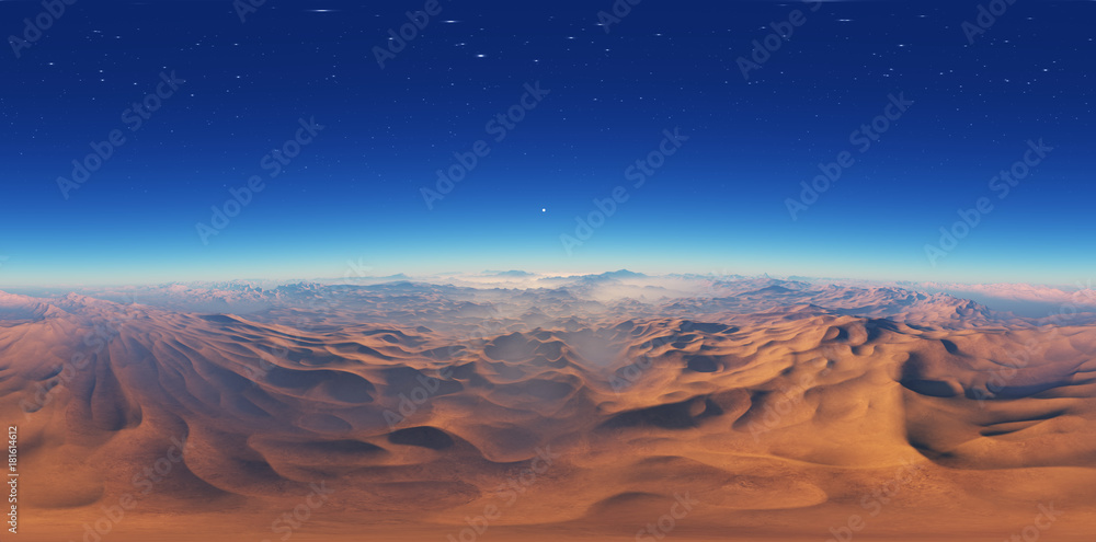 Obraz premium Panorama of fantasy landscape sunset, environment HDRI map. Equirectangular projection, spherical panorama. 3d rendering