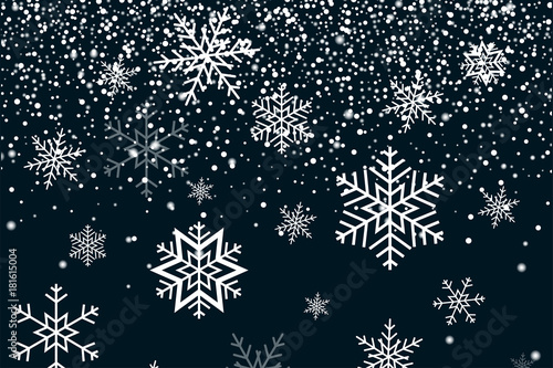 Falling snow and Snowflakes. Winter background. Merry Christmas