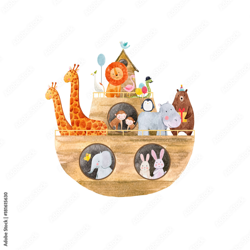 Stockvektorbilden Watercolor baby Noah Ark Adobe Stock