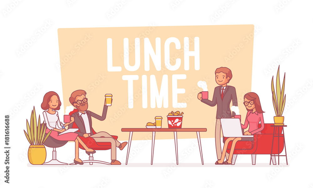 Lunch Time In The Office Lineart Concept Illustration Stock Vector lunch-time-in-the-office-lineart-concept-illustration-stock-vector