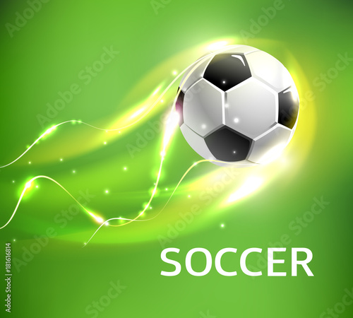 Flaming football or soccer ball flying with fire