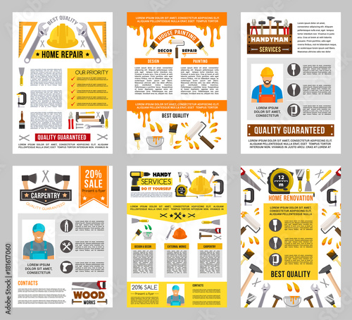 House repair tool banner set, construction design