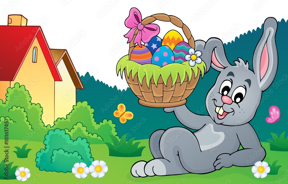 Obraz premium Bunny holding Easter basket theme 8