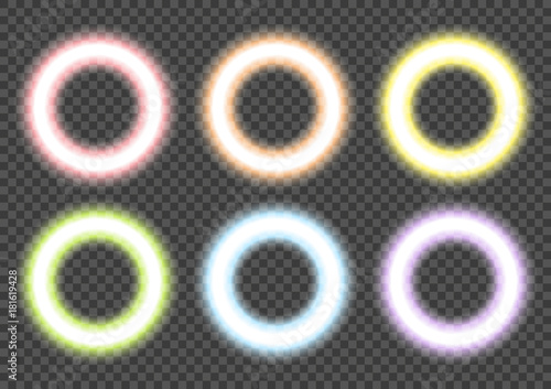 Set of vector neon frames with transparent shiny effect