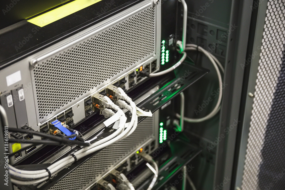 Hardware equipment with data optic cables in network server room, Internet technology Hardware equipment with data optic cables in network server room, Internet technology