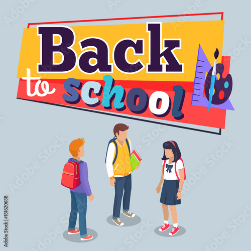Back to School Poster with Schoolchildren Vector