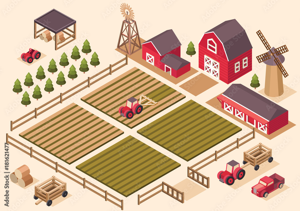 Obraz premium Vector isometric farm elements.