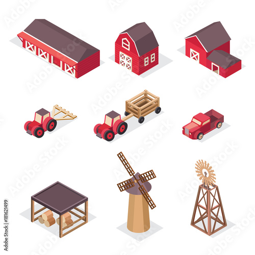 Vector isometric farm icons.
