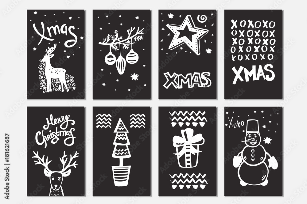 Merry Christmas collection handdrawn cards. Merry Christmas collection handdrawn cards.