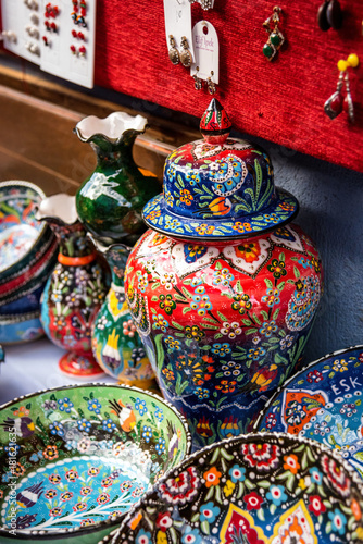 Colorful ceramic vase. Souvenir on a turkish market