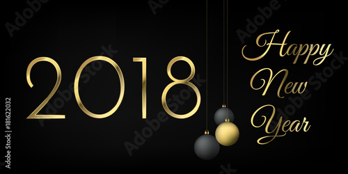 Happy new year 2018 beautiful gold illustration. Trendy premium banner with black and gold balls, vector eps10