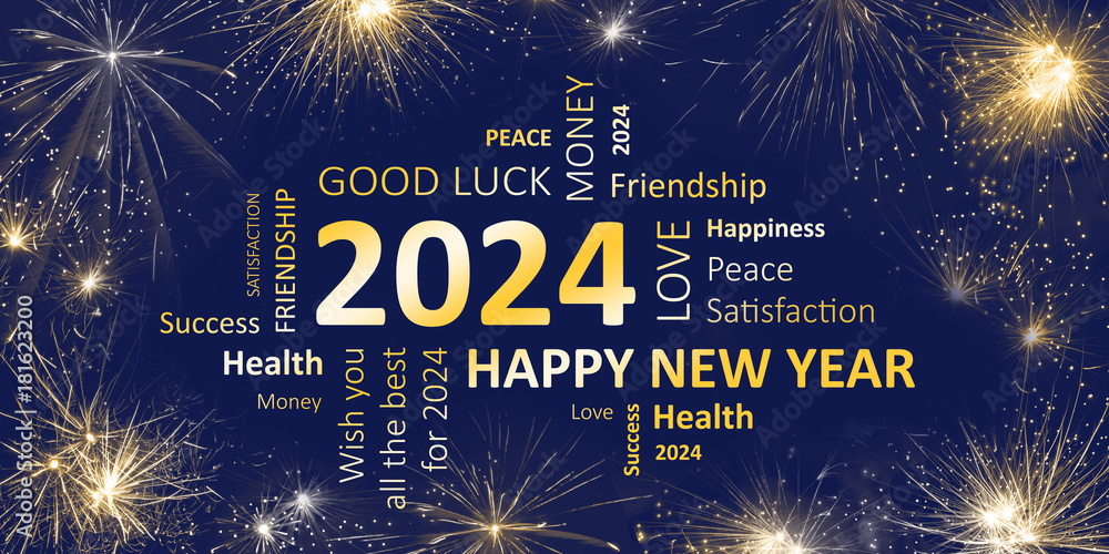 Happy new year 2024 greeting card Stock Photo | Adobe Stock