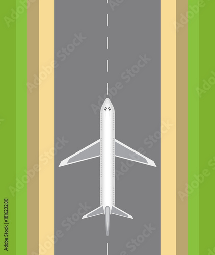 Airplane on the runway top view