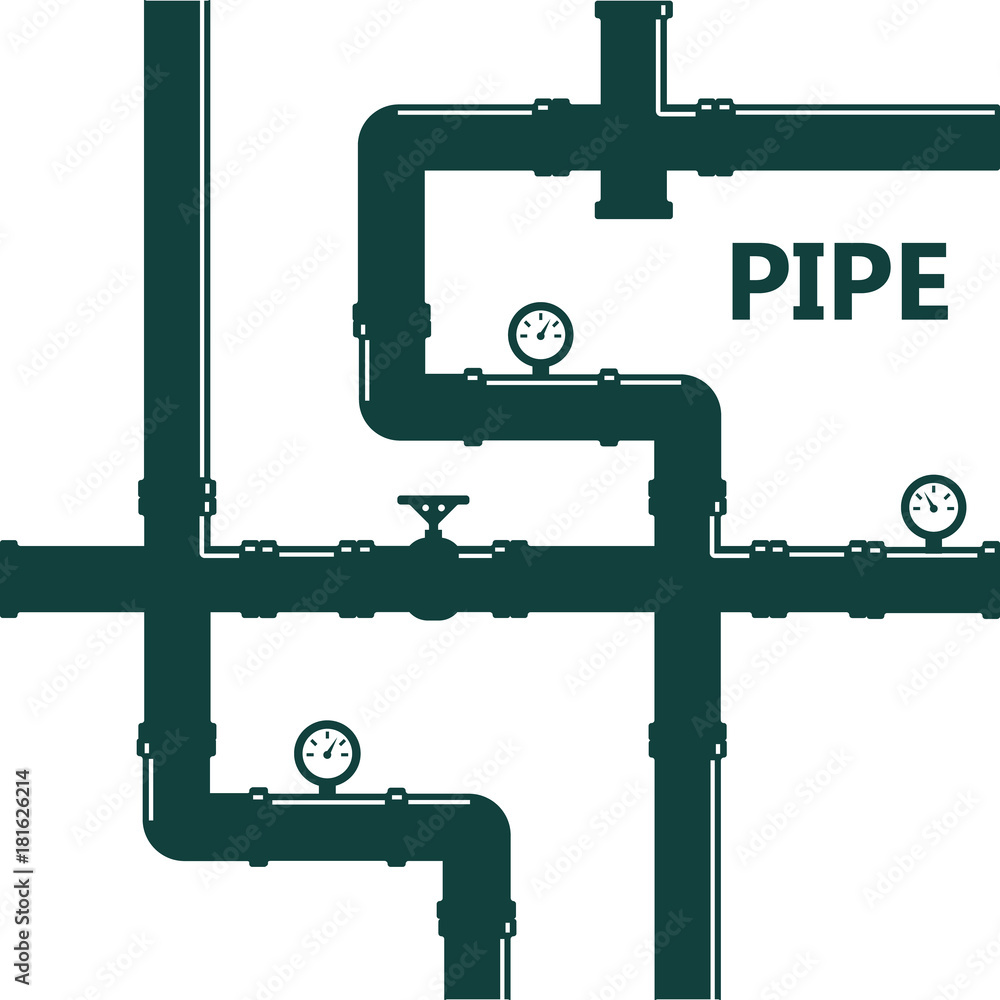 Pipe fittings vector icons set. Tube industry, construction pipeline, drain system. Pipeline water vector