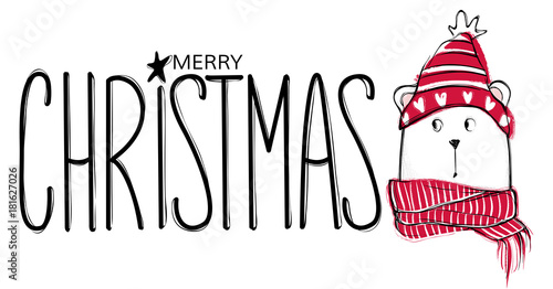 Christmas greeting card with funny bear.