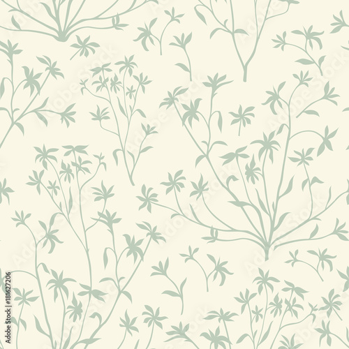 Floral leaves seamless pattern. Wild nature background. Flourish wallpaper with plants.