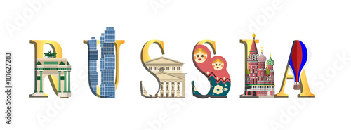 Travel infographic.Moscow infographic,Moscow  lettering and famous landmarks , Russia paper art concept.