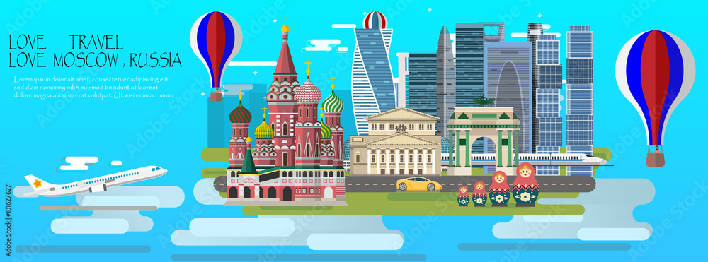 Travel infographic. Moscow  infographic tourist sights of Russia, welcome to Russia. Travel to Russia presentation template