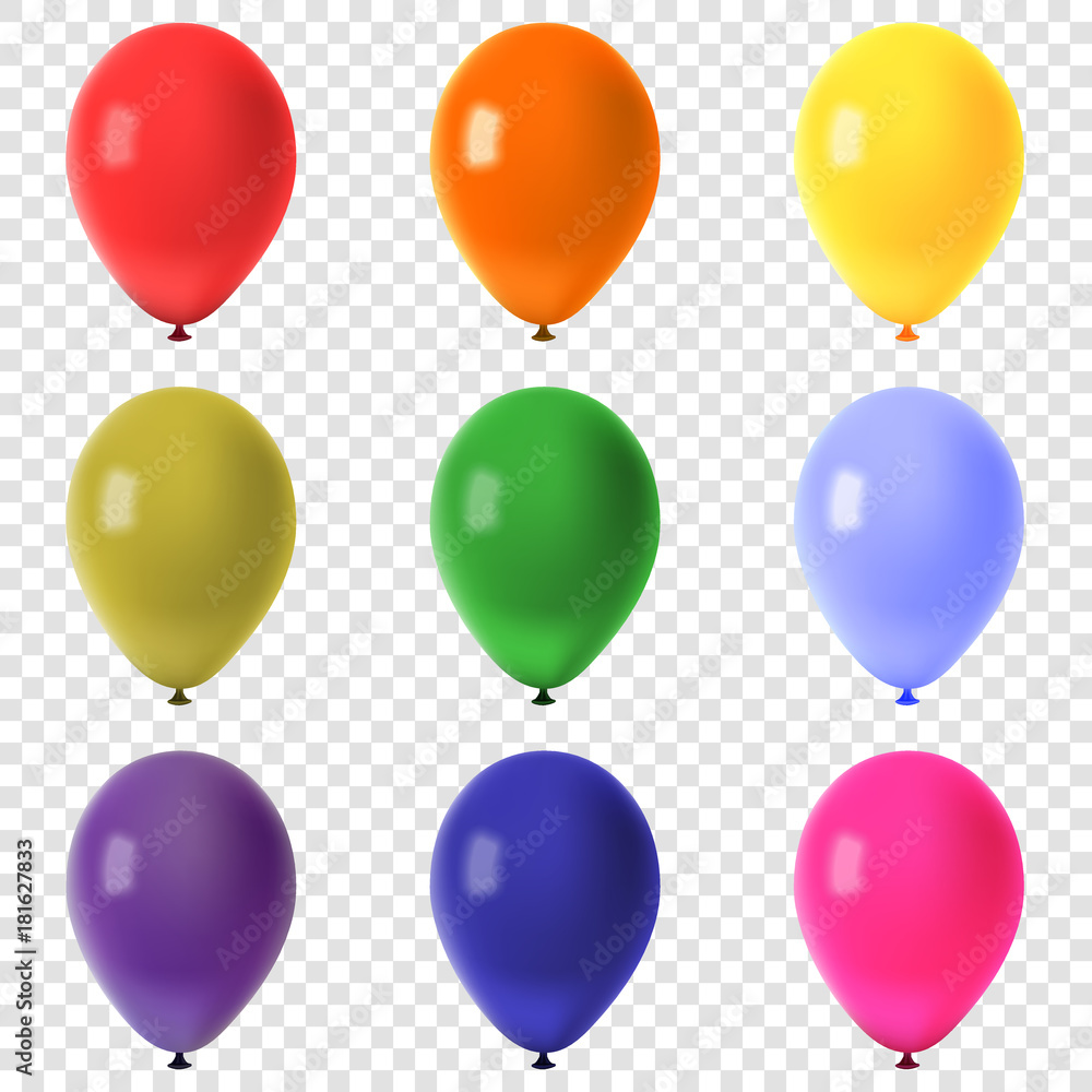 Collection of colorful flying balloons isolated on transparent background, vector illustration Collection of colorful flying balloons isolated on transparent background, vector illustration