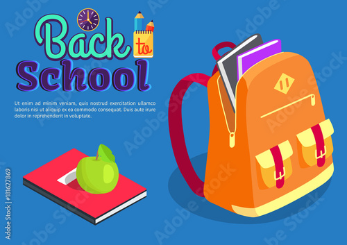 Backpack Full of Book Textbook with Apple Vector