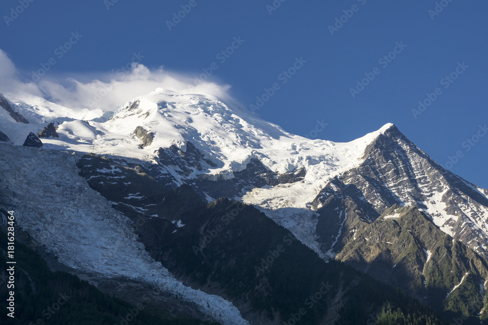 Morning view of Mont Blanc in June. French Alps.