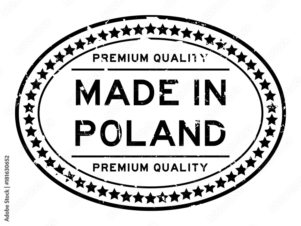 Grunge premiumq quality made in Poland oval rubber seal business stamp on white background