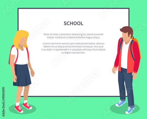 School Pupils Cartoon Characters Place for Text