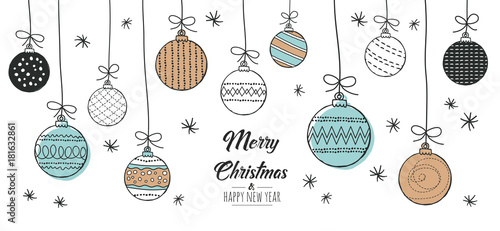 Set of hand drawn christmas baubles. Decoration isolated elements. Doodles and sketches vector illustration photo