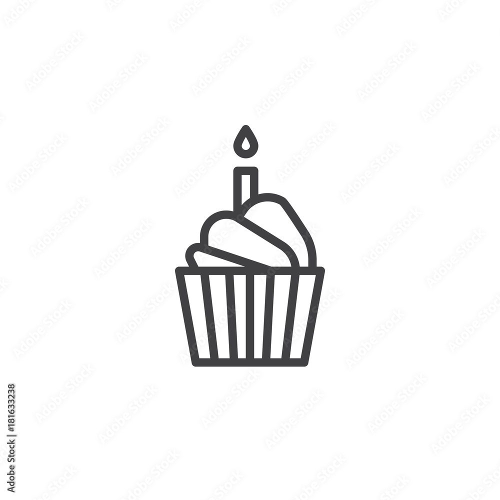 Birthday Cake Line Icon Outline Vector Sign Linear Style Pictogram Isolated On White Cupcake With Burning Candle Symbol Logo Illustration Editable Stroke Stock Vector Adobe Stock