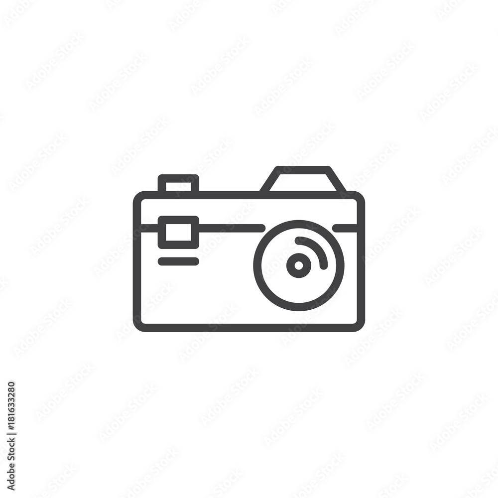 Photo camera line icon, outline vector sign, linear style pictogram isolated on white. Symbol, logo illustration. Editable stroke Photo camera line icon, outline vector sign, linear style pictogram isolated on white. Symbol, logo illustration. Editable stroke