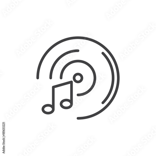 Vinyl record and music notes line icon, outline vector sign, linear style pictogram isolated on white. Symbol, logo illustration. Editable stroke