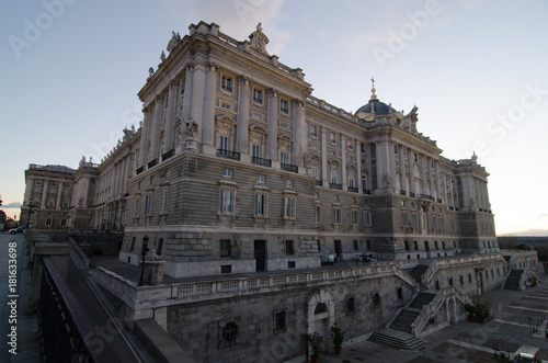 Wide angle view of Royal Palace in Madrid (Spain)