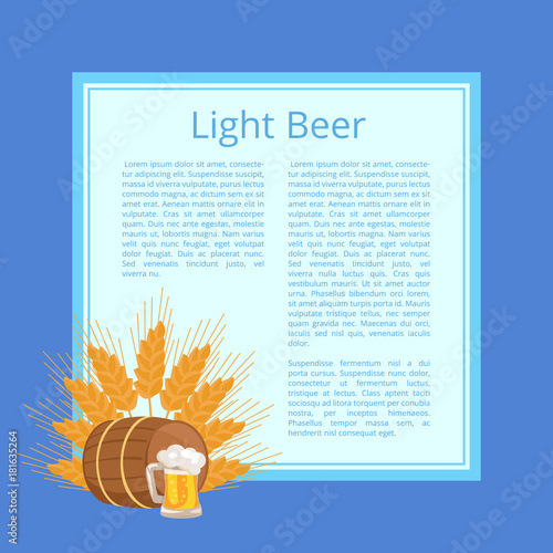 Light Beer Poster Depicting Mug, Barrel and Ears