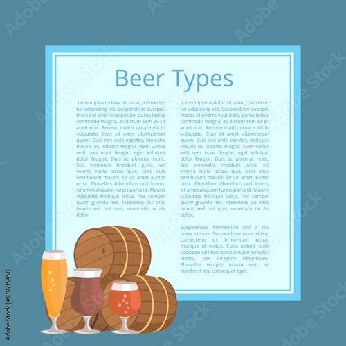 Beer Types Poster Depicting Barrels and Glasses