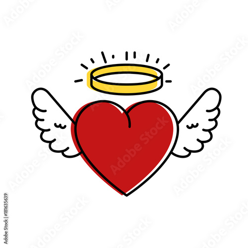 cute heart with wings and halo vector illustration design