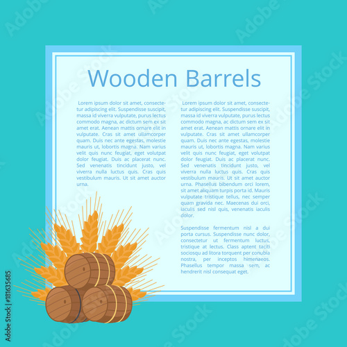 Wooden Barrels and Ripe Wheat Ears Illustration