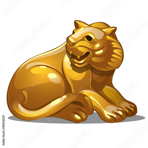 Fototapeta Naklejka Na Ścianę i Meble -  Golden figure of tiger. Chinese horoscope symbol. Calendar of 12 animals. Eastern astrology. Sculpture isolated on white background. Vector illustration