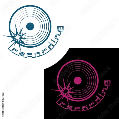 An illustration consisting of four images of recording discs in the form of a logo
